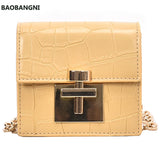 Stone Pattern Mini Crossbody Bag Lock Chain Shoulder Messenger Bag