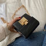 Stone Pattern Mini Crossbody Bag Lock Chain Shoulder Messenger Bag