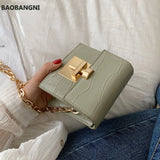 Stone Pattern Mini Crossbody Bag Lock Chain Shoulder Messenger Bag