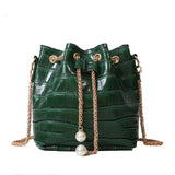 Stone-patterned Lacquer Bucket Bag Drawstring One-shoulder Women's Bag