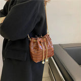 Stone-patterned Lacquer Bucket Bag Drawstring One-shoulder Women's Bag