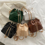 Stone-patterned Lacquer Bucket Bag Drawstring One-shoulder Women's Bag
