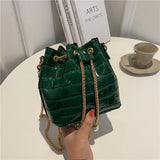 Stone-patterned Lacquer Bucket Bag Drawstring One-shoulder Women's Bag