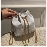 Stone-patterned Lacquer Bucket Bag Drawstring One-shoulder Women's Bag