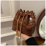 Stone-patterned Lacquer Bucket Bag Drawstring One-shoulder Women's Bag