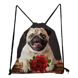 Floral Animal Backpack for Students with Drawstring Pocket
