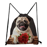Floral Animal Backpack for Students with Drawstring Pocket