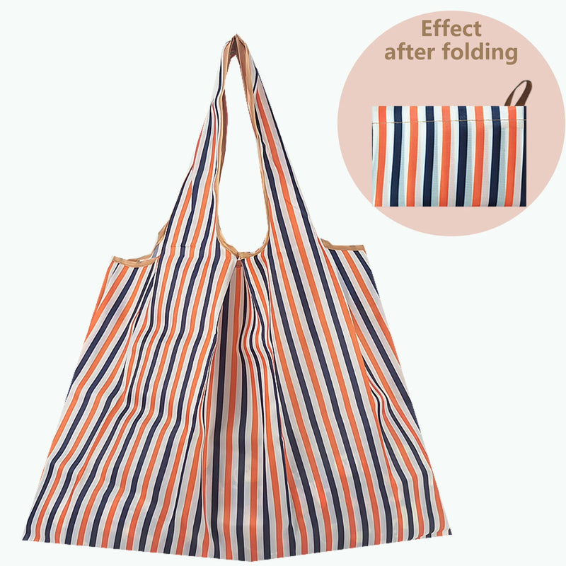 Portable Grocery Stripe Nylon Eco Shopping Bag Reusable Foldable Tote