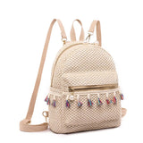 Tassel Weaved Straw Backpack for Women Girls Travel Beach Bags
