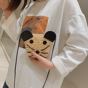 Straw Bag Girl Beach Mini-pocket Bag with Puppy Style