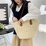 Straw Bag Women Hand-Woven Handbag Summer Boho Beach Shoulder Bag