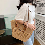 Straw Bag Women Hand-Woven Handbag Summer Boho Beach Shoulder Bag