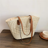 Straw Bag Women Hand-Woven Handbag Summer Boho Beach Shoulder Bag