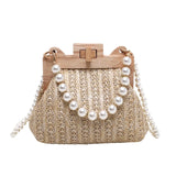 Hand-Woven Straw Bag Women Summer Wooden Rattan Shoulder Bag