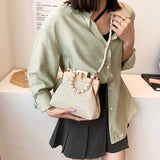 Hand-Woven Straw Bag Women Summer Wooden Rattan Shoulder Bag