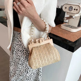 Hand-Woven Straw Bag Women Summer Wooden Rattan Shoulder Bag