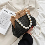 Hand-Woven Straw Bag Women Summer Wooden Rattan Shoulder Bag