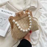 Hand-Woven Straw Bag Women Summer Wooden Rattan Shoulder Bag