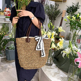 Straw Bag Women Handbag Moon Shape Lace Bow Rattan Beach Shoulder Crossbody Bag