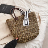 Straw Bag Women Handbag Moon Shape Lace Bow Rattan Beach Shoulder Crossbody Bag