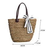 Straw Bag Women Handbag Moon Shape Lace Bow Rattan Beach Shoulder Crossbody Bag