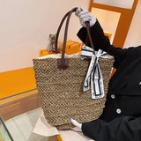 Straw Bag Women Handbag Moon Shape Lace Bow Rattan Beach Shoulder Crossbody Bag