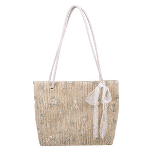 Small Lace Flower Straw Bag Western Style Beach Tote