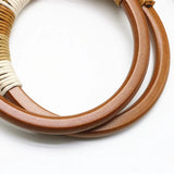 Straw Bag WovenFashion Beach Bag Handmade Cotton Woven Wood Handle