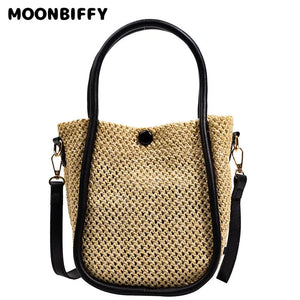 Straw Bucket Bag Large Capacity Ladies Handbag Shoulder Crossbody