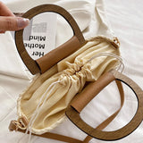 Straw Weave Tote Bag Wooden Handle Beach Shoulder Crossbody Bag