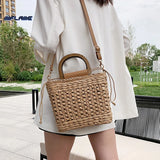 Straw Tote Bag with Wooden Handle for Beach