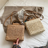 Straw Tote Bag Summer Women Handbag Purse Drawstring Closure