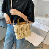 Straw Tote Bag Summer Women Handbag Purse Drawstring Closure