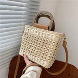 Straw Tote Bag Summer Women Handbag Purse Drawstring Closure