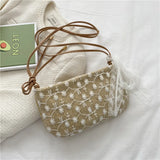 Woven Beach Cross Body Shoulder Bag with Floral Embroidery Tote