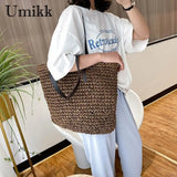 Straw Beach Bag Rattan Woven Shoulder Bag Vintage Handbag Bag