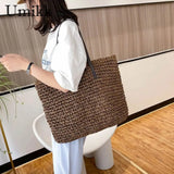 Straw Beach Bag Rattan Woven Shoulder Bag Vintage Handbag Bag