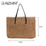 Vintage Rattan Woven Straw Beach Bag Large Capacity