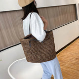 Vintage Rattan Straw Beach Bag Large Capacity for Summer Vacation