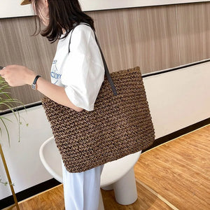 Vintage Rattan Straw Beach Bag Large Capacity for Summer Vacation