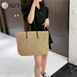 Vintage Rattan Woven Straw Beach Bag Large Capacity
