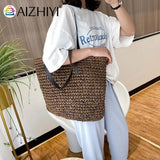 Vintage Rattan Woven Straw Beach Bag Large Capacity