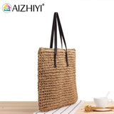 Vintage Rattan Woven Straw Beach Bag Large Capacity