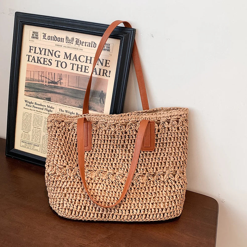 Vintage Woven Shoulder Bag Straw Beach Bohemian Summer Vacation