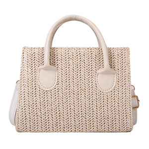 Straw Beach Tote Shoulder Bags Women Hand-Woven Leather Crossbody