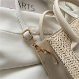 Straw Beach Tote Shoulder Bags Women Hand-Woven Leather Crossbody