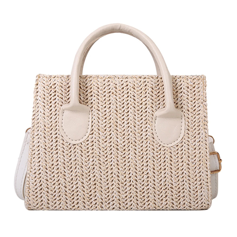 Straw Beach Tote Shoulder Bags Women Hand-Woven Leather Crossbody