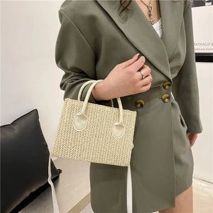 Straw Beach Tote Shoulder Bags Women Hand-Woven Leather Crossbody