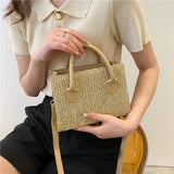 Straw Beach Tote Shoulder Bags Women Hand-Woven Leather Crossbody