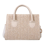 Straw Beach Tote Shoulder Bags Women Hand-Woven Leather Crossbody